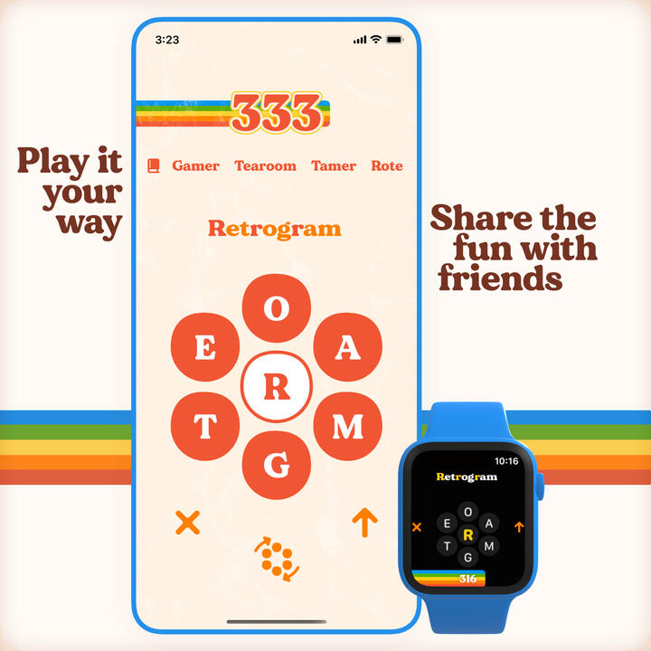 Square image showing Retrogram game screen with Apple Watch