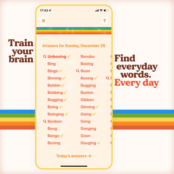 Square image showing Retrogram word list